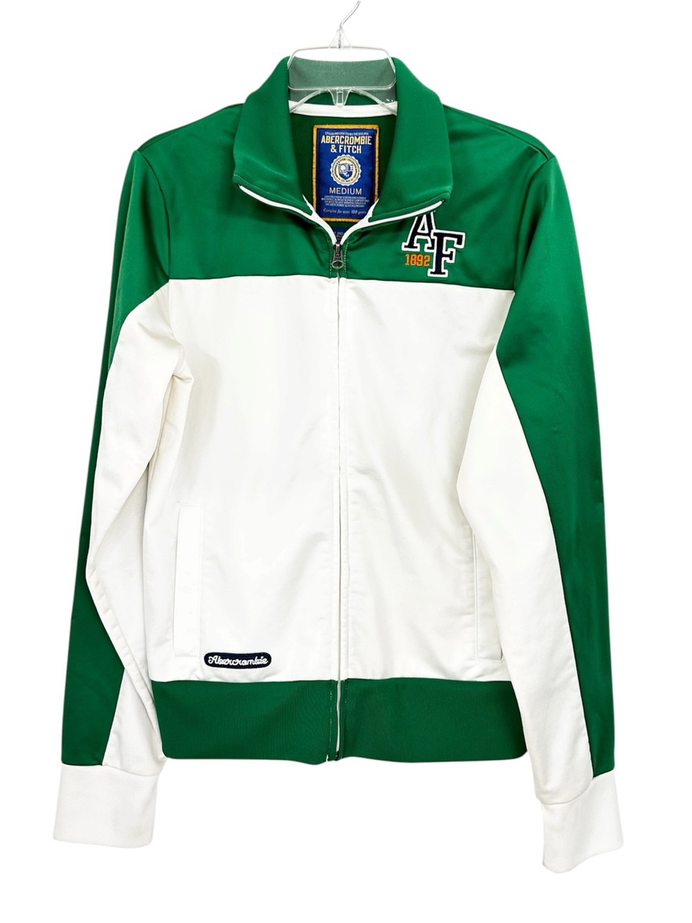 Y2K Abercrombie & Fitch Track Jacket Green White Zip Up Women’s Size Medium